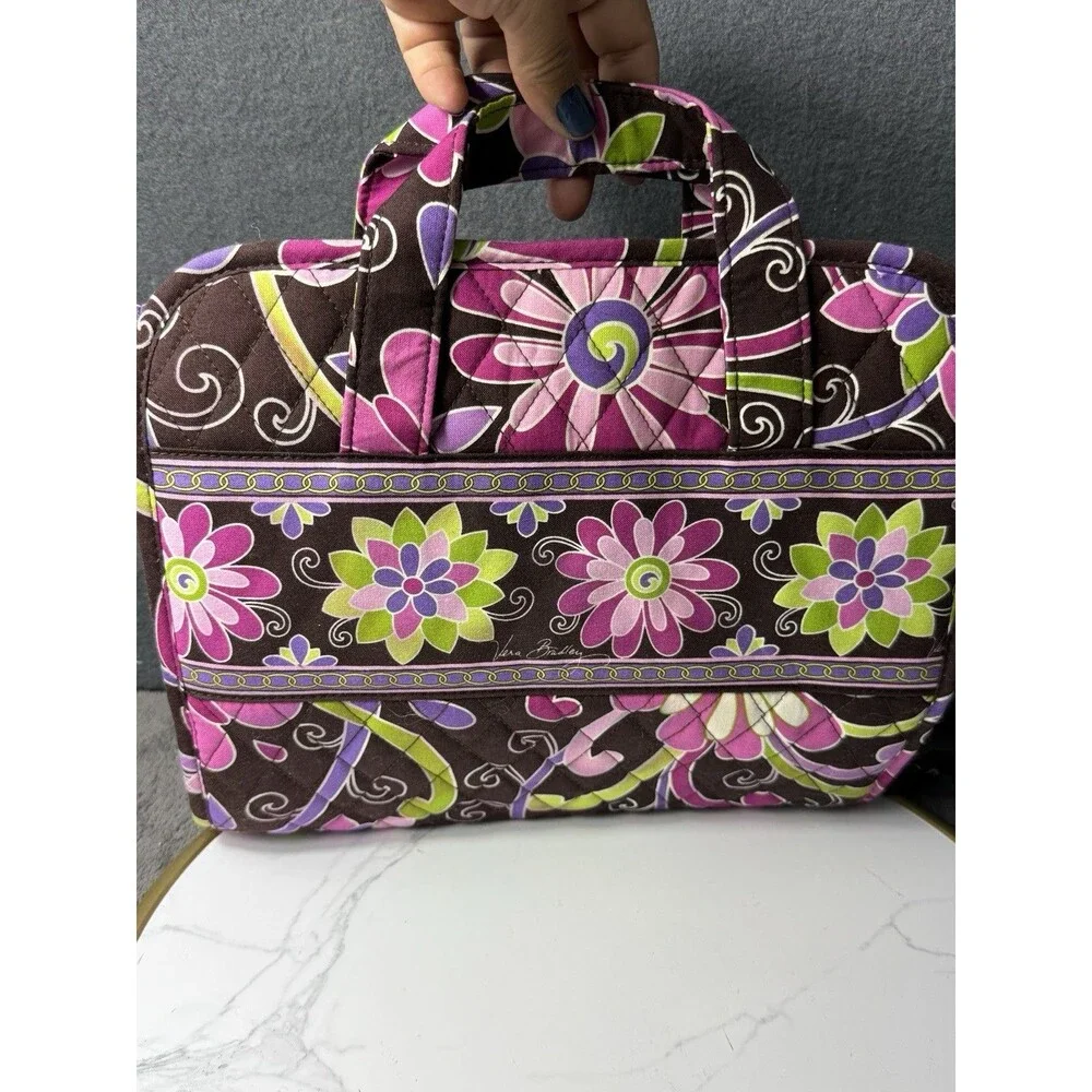 Vera Bradley Hanging Organizer Travel Toiletry Bag Floral Print Purple Green EUC